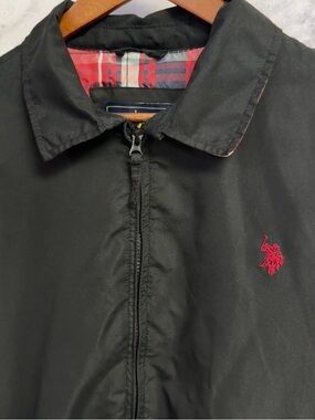 US Polo Assn Black Zip Harrington Jacket Mens XL Plaid Lined Performance Golf